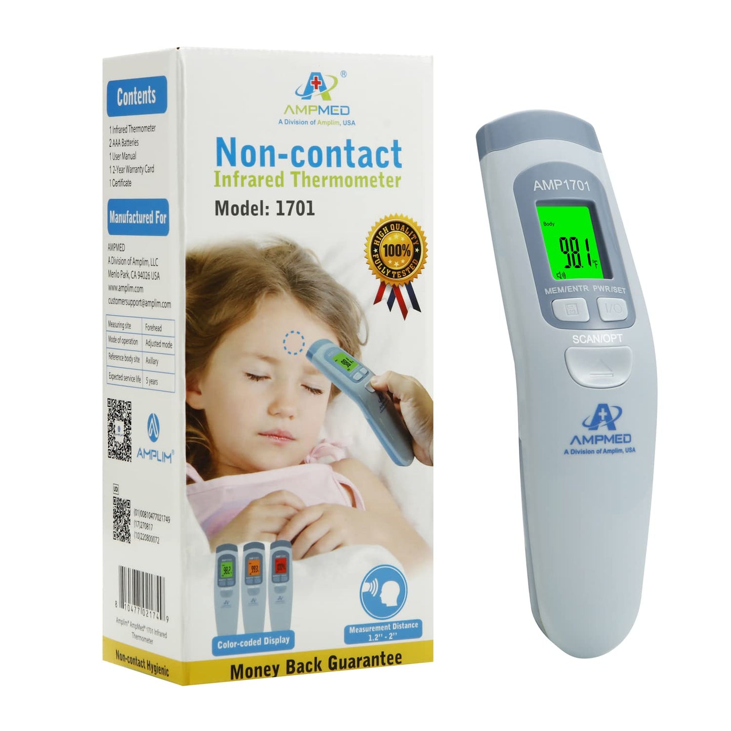 Amplim Medical Grade Non-Contact Digital Infrared Forehead Thermometer