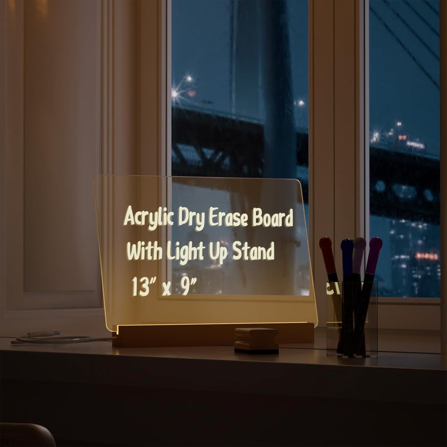 Light Up Clear Dry Drase Board 13 x 9 inch with 5 Markers