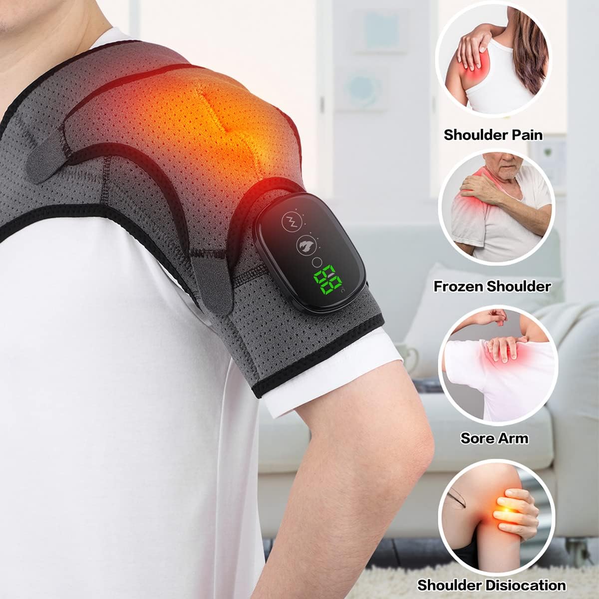 Electric Cordless Vibration Massage Heated Shoulder Brace with 3 Heating Setting