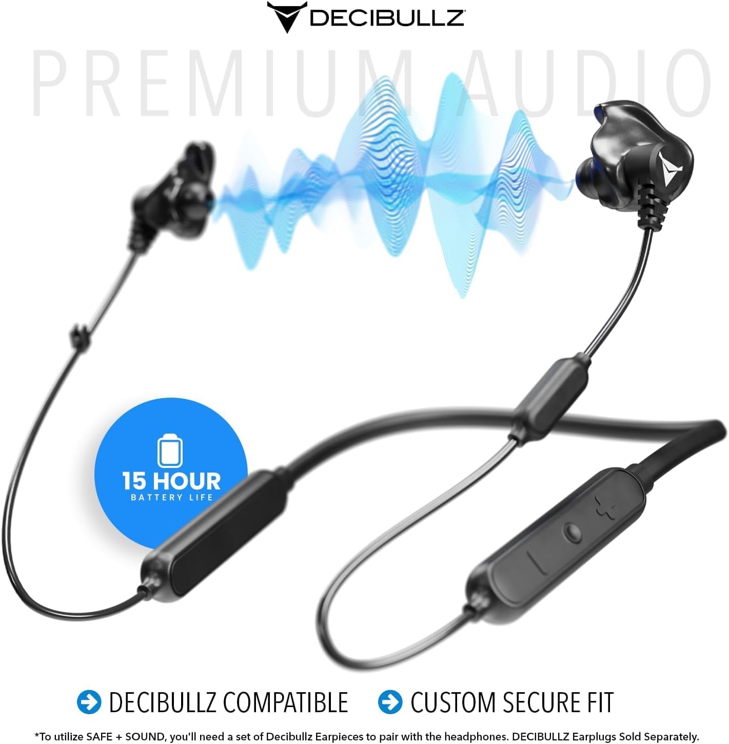 Decibullz Safe + Sound Wireless Bluetooth Headphone Custom Molded