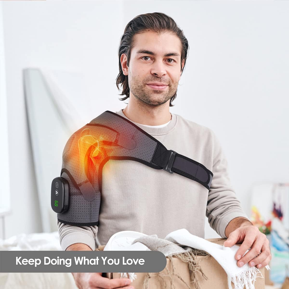 Electric Cordless Vibration Massage Heated Shoulder Brace with 3 Heating Setting
