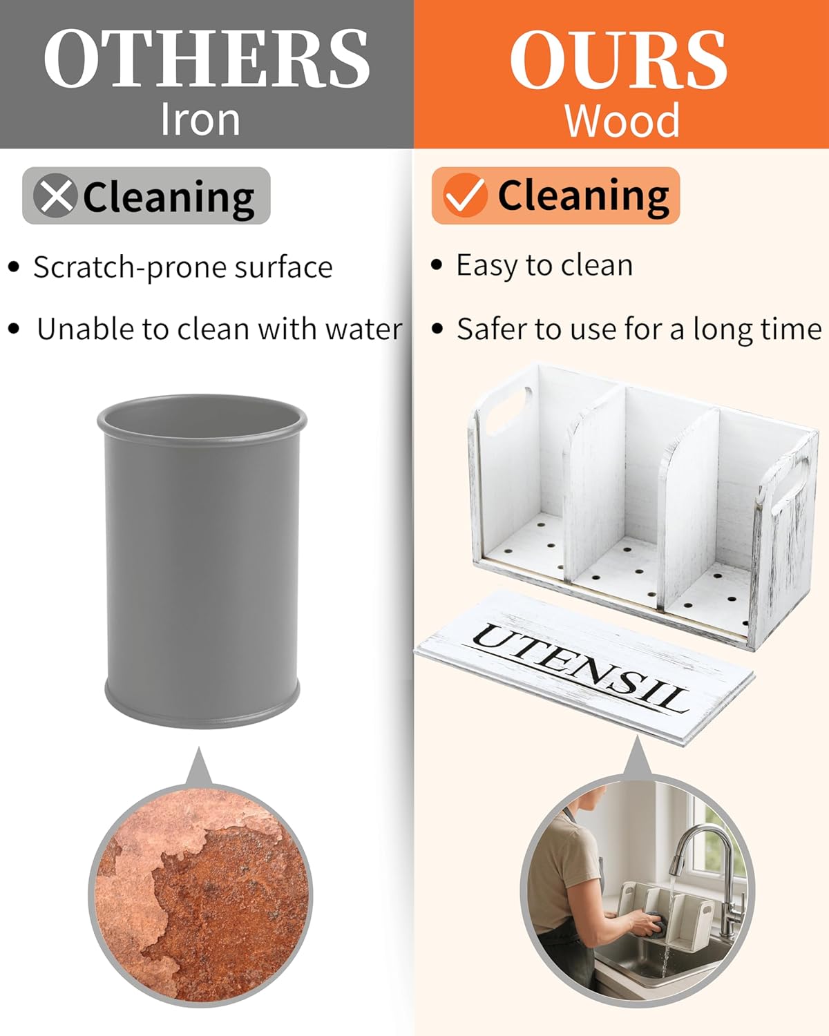 White Kitchen Utensil Holder Rustic Large Wooden Utensil Organizer