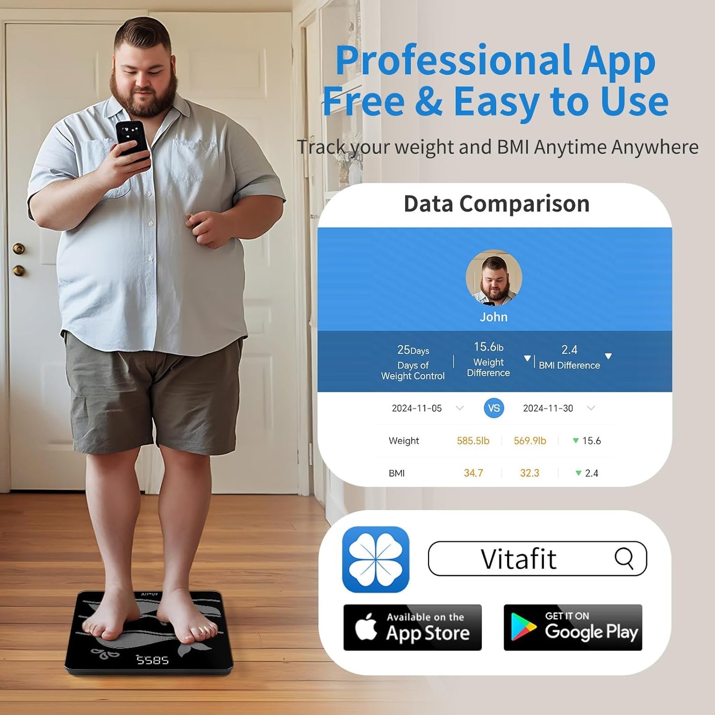 Vitafit Amazing 600lb Smart Bathroom Scale for Body Weight