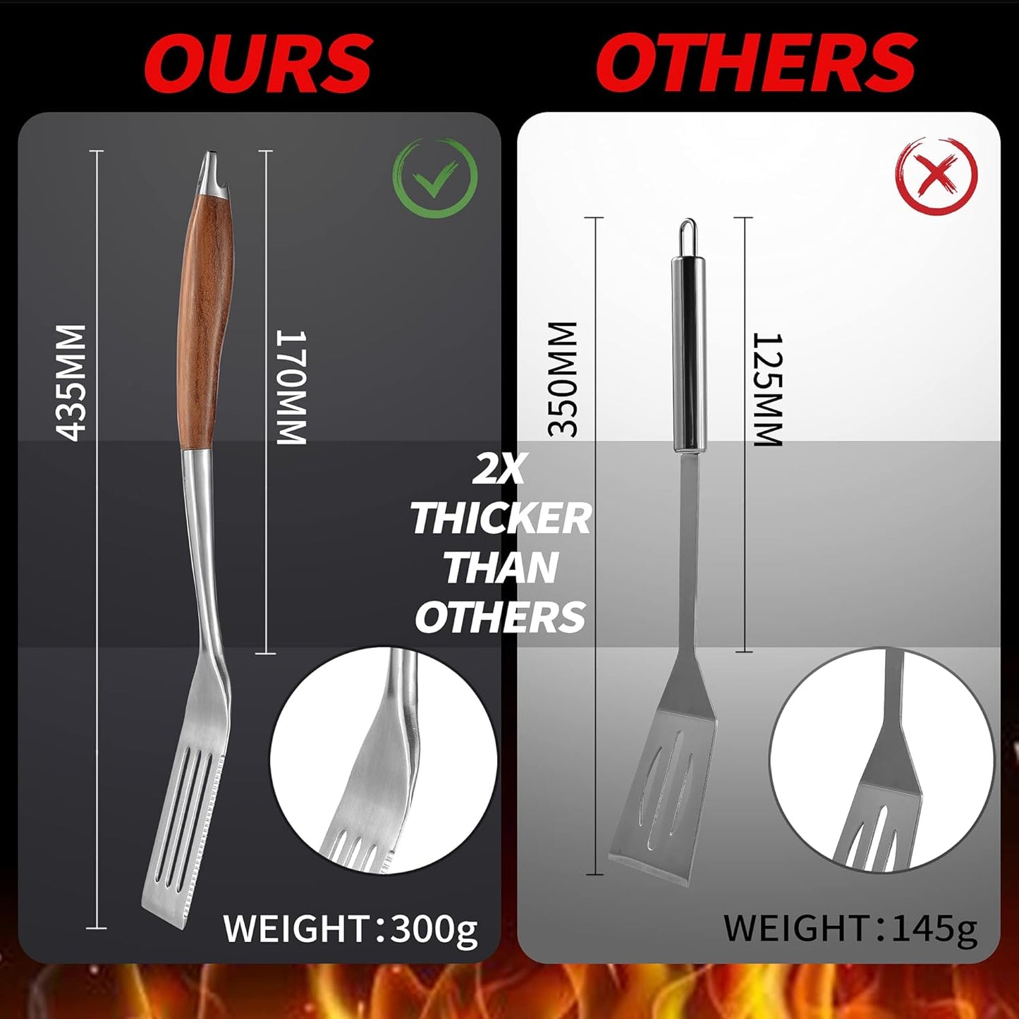 Heavy-Duty Rose Wooden BBQ Grilling Tools Set