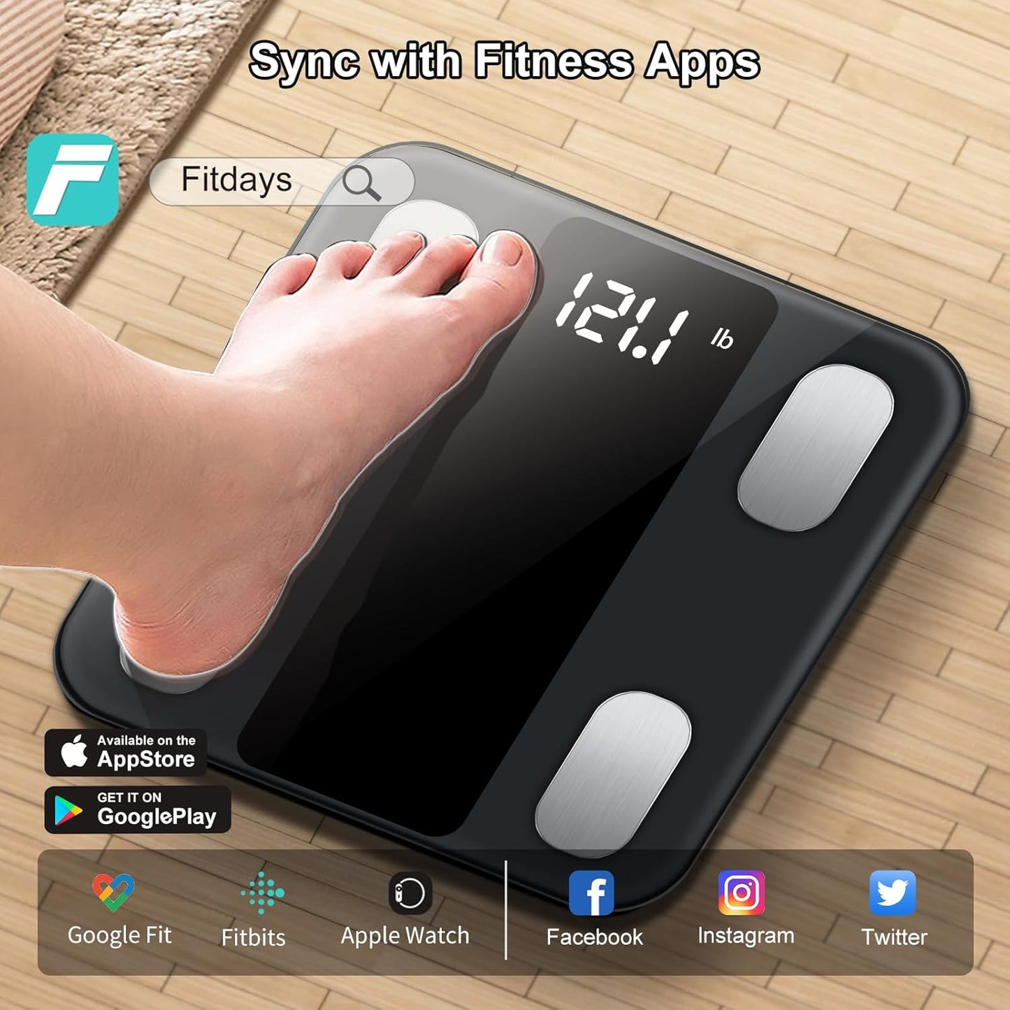 Smart Body Scale Digital with APP for Body Fat, BMI, Muscle Mass, BMR, Protein, Batteries Included