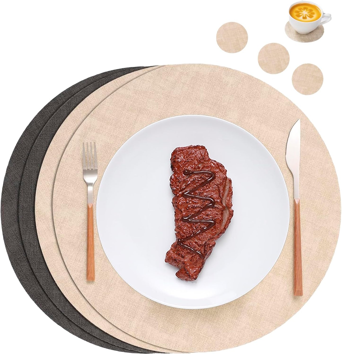 Round Leather Placemats Set of 4-Heat Resistant&Waterproof
