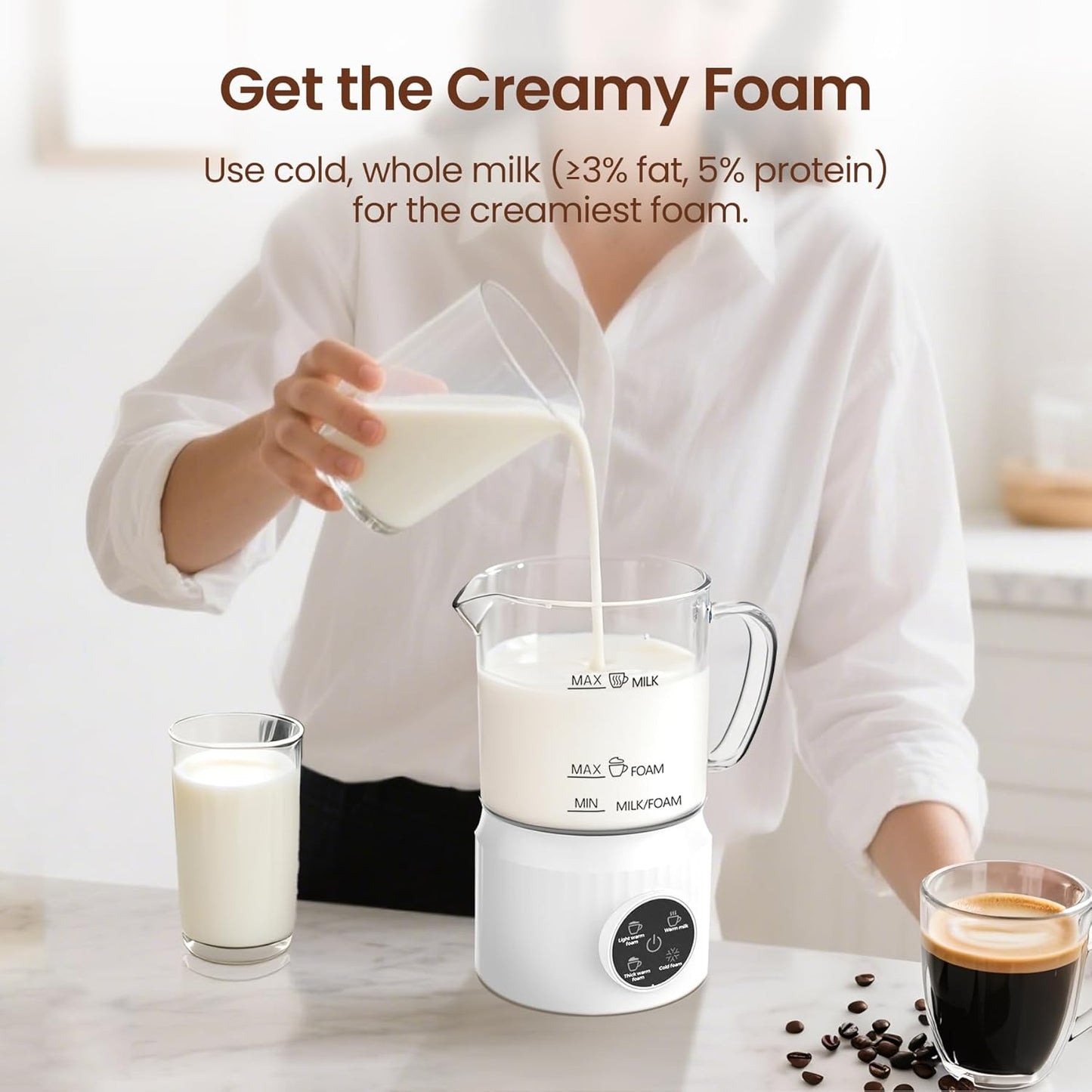 4-in-1 Electric Milk Frother and Steamer with LED Touch Screen