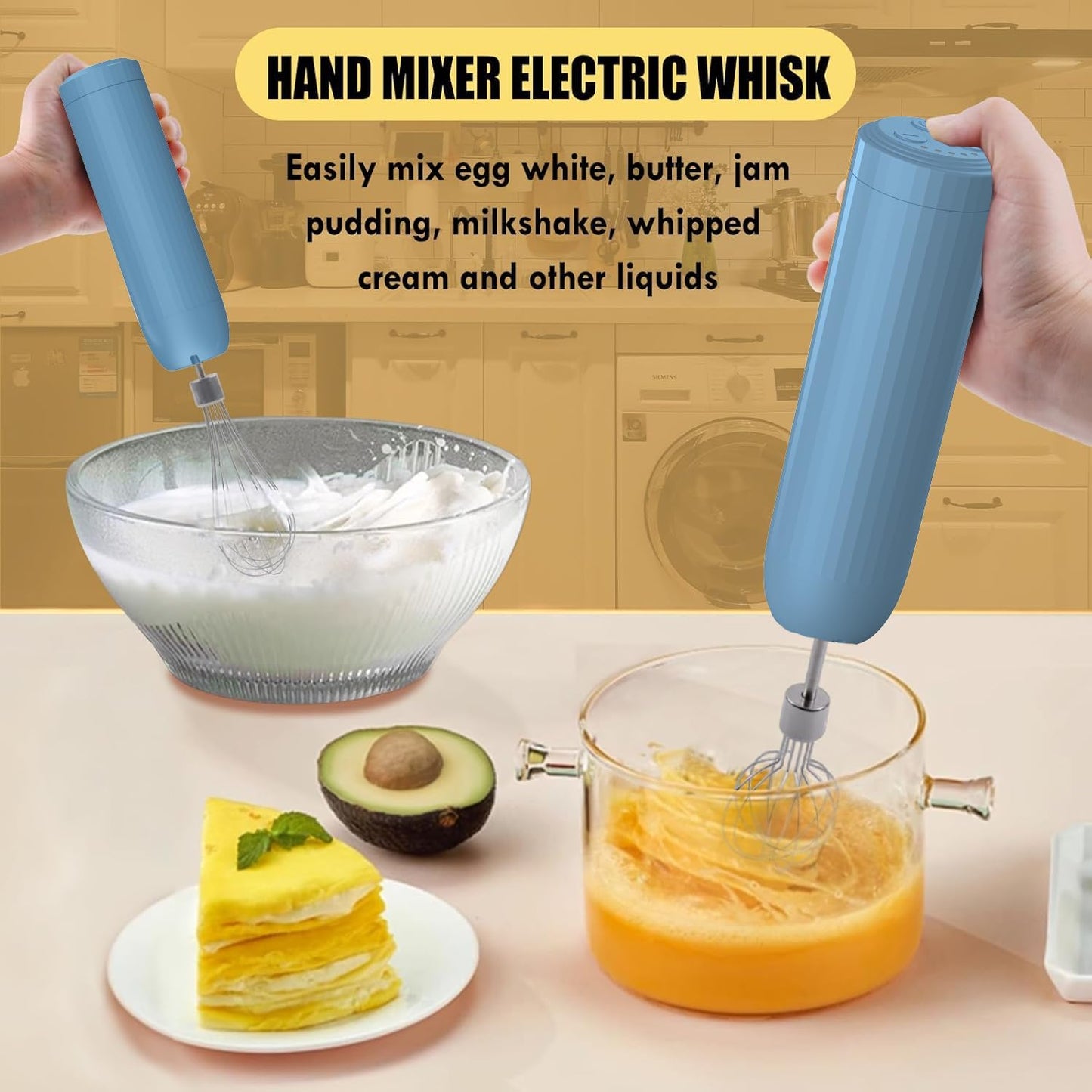 4-in-1 Electric Hand Mixer, Electric Whisk, Mini Onion Chopper 10Oz, Small Cordless Hand Blender, Milk Frother Wand for Coffee, Matcha, 4 Speed Rechargeable Food Processor for Baby Food Maker