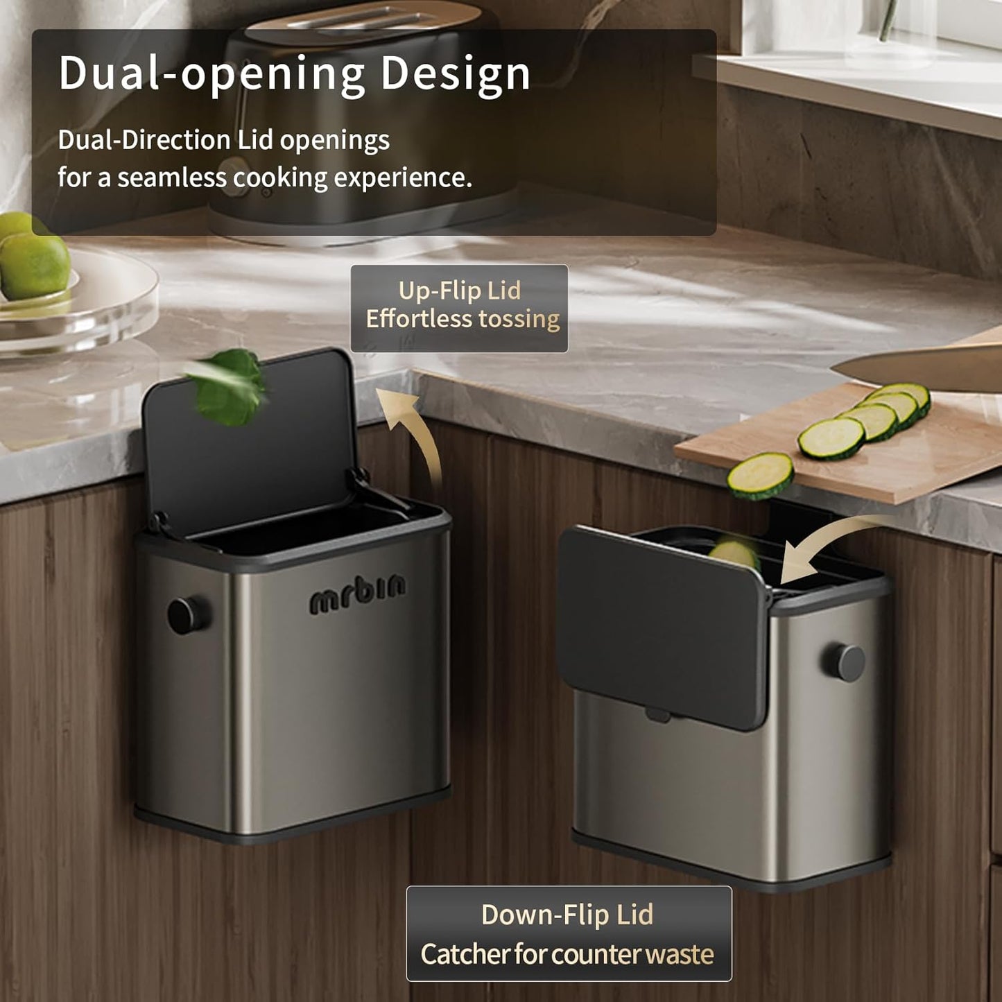 Compost Bin with Lid and Inner Bucket Stainless Steel Indoor Countertop Scrap Container