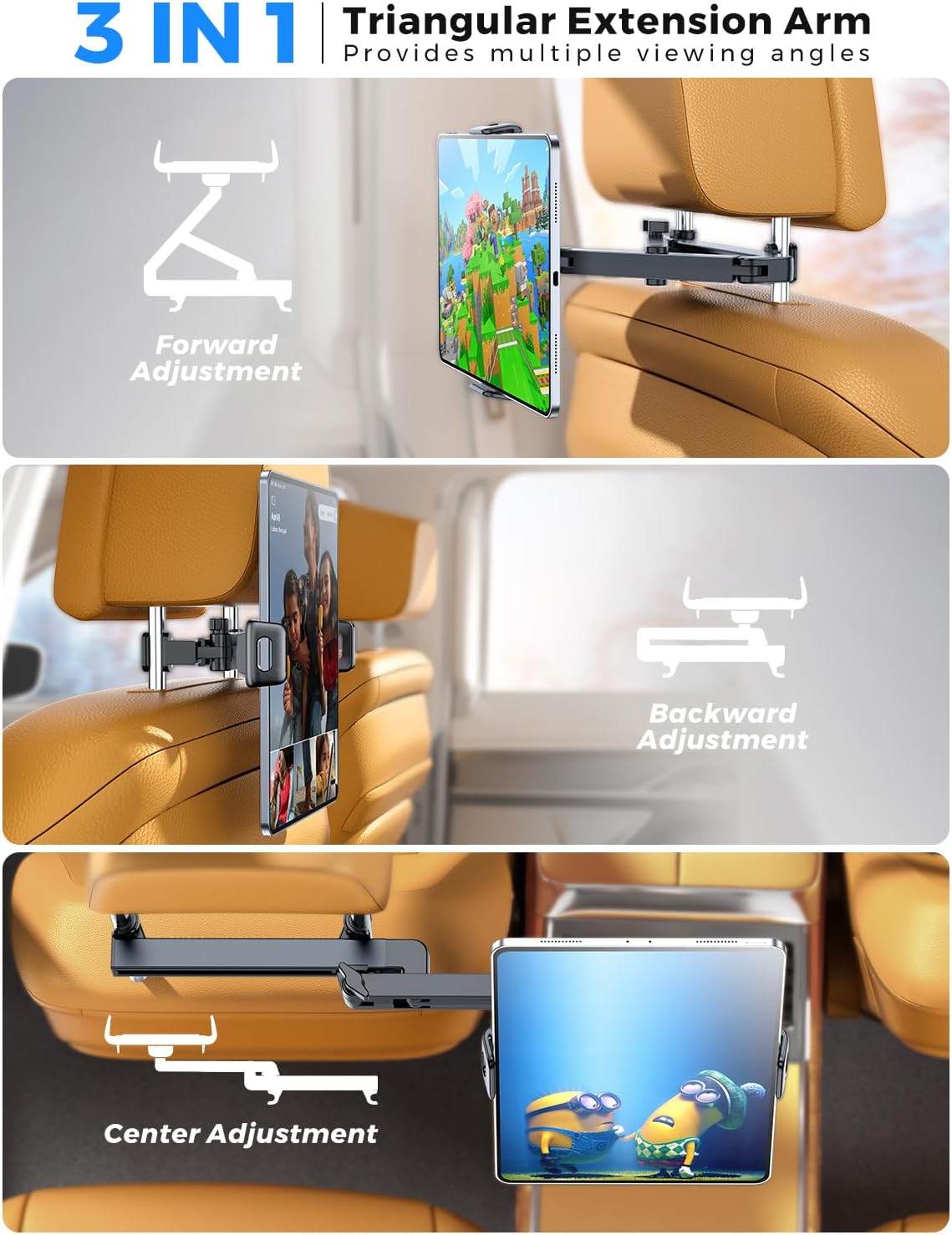 Triangular Retractable Arm Headrest Tablet Holder