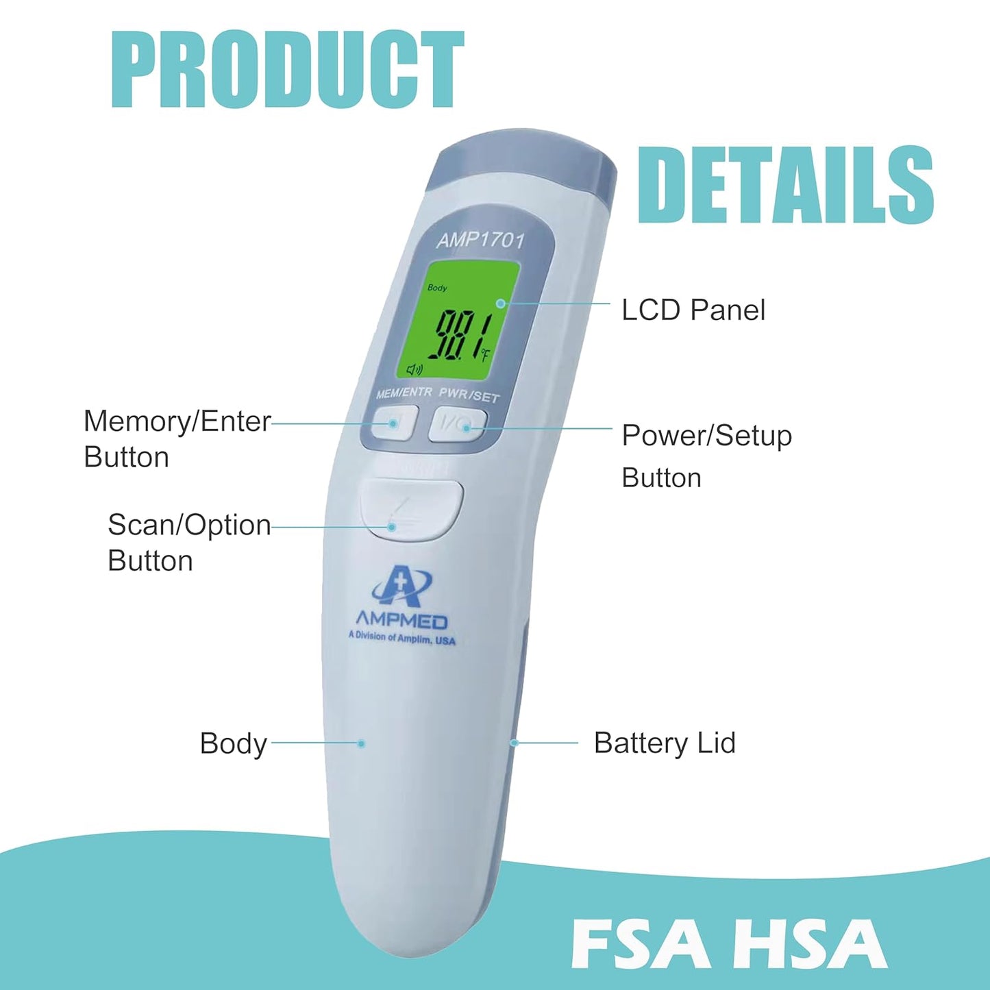 Amplim Medical Grade Non-Contact Digital Infrared Forehead Thermometer