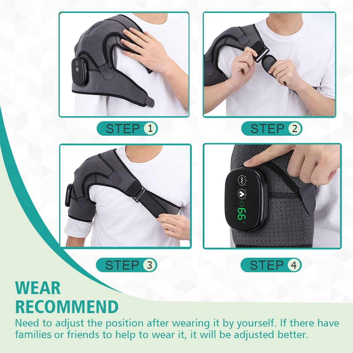 Electric Cordless Vibration Massage Heated Shoulder Brace with 3 Heating Setting