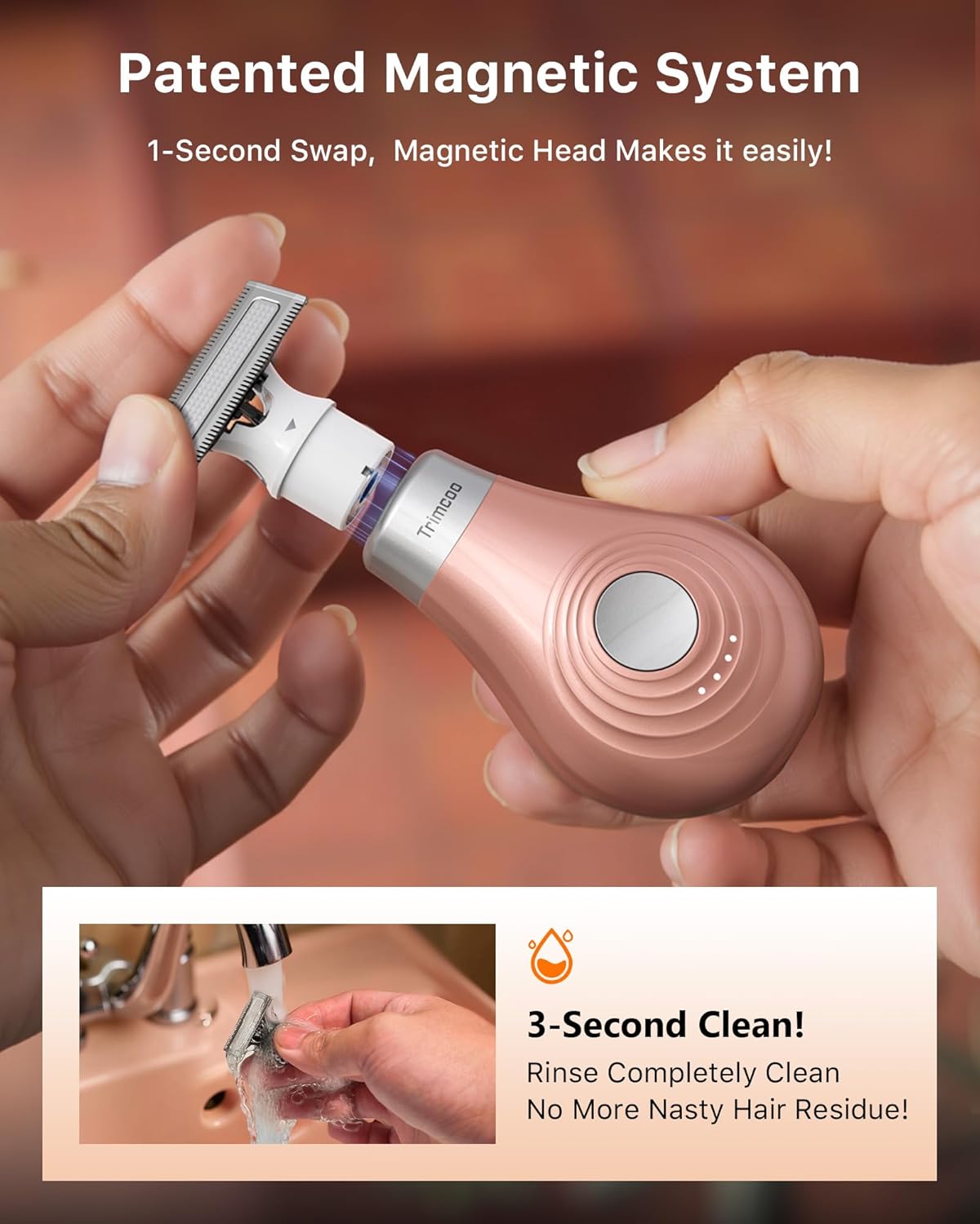 Mini Bikini Trimmer Portable Wet/Dry Shaver, Magnetic Blade, USB-C Rechargeable with Travel Case