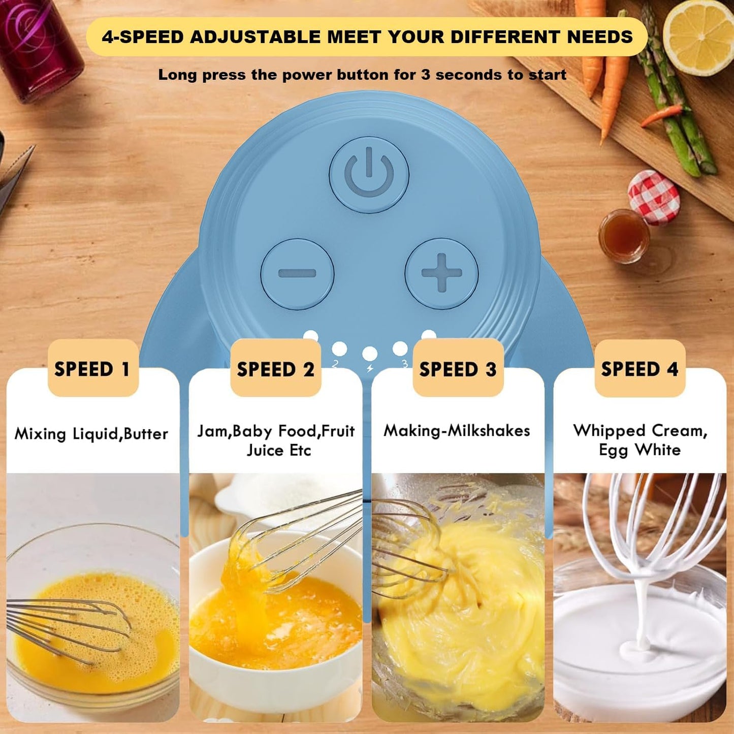 4-in-1 Electric Hand Mixer, Electric Whisk, Mini Onion Chopper 10Oz, Small Cordless Hand Blender, Milk Frother Wand for Coffee, Matcha, 4 Speed Rechargeable Food Processor for Baby Food Maker