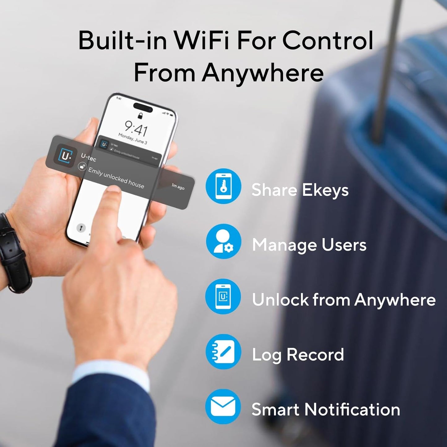 ULTRALOQ Latch 5 World's First Built-in WiFi Smart Lock with Fingerprint 5-in-1 Keyless Entry Door Lock