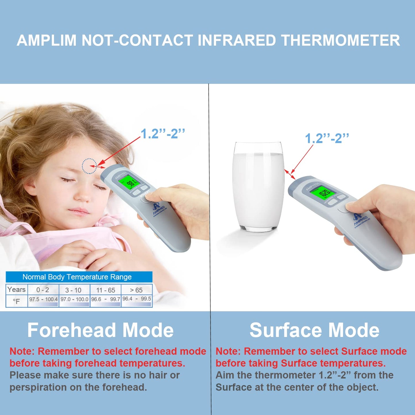 Amplim Medical Grade Non-Contact Digital Infrared Forehead Thermometer
