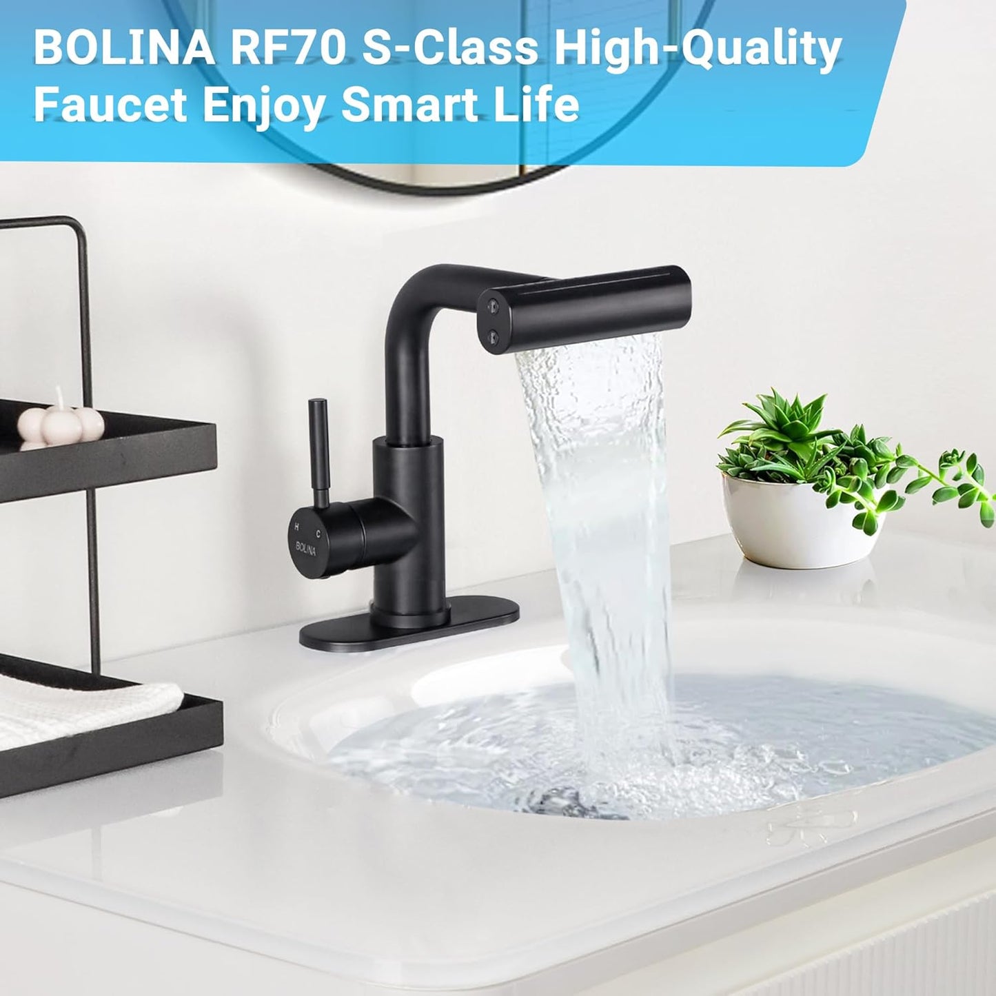 Bathroom Sink Faucet with Pull Down Sprayer, 4 Modes