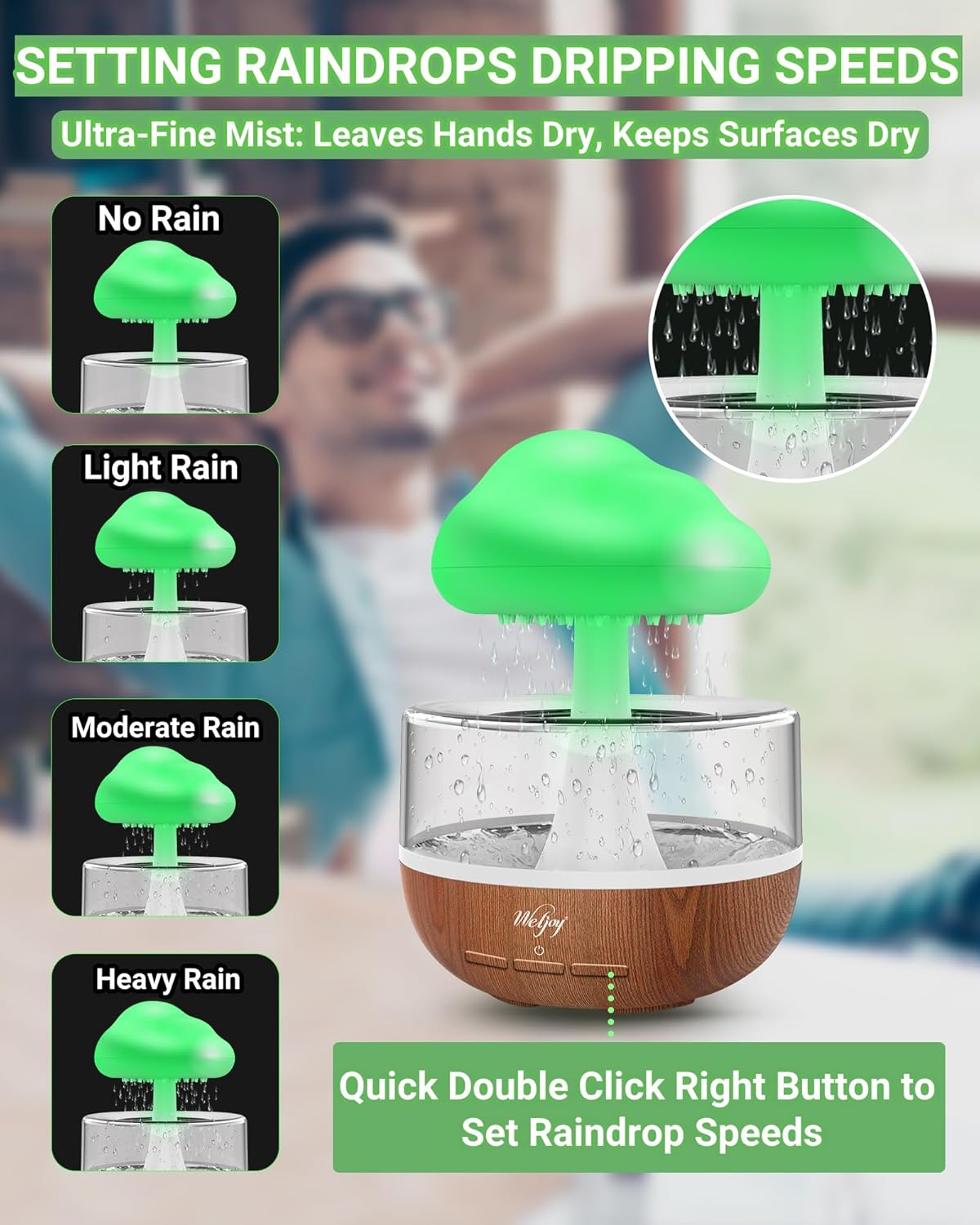 Zen Raining Cloud Night Light Essential Oil Diffuser Micro Humidifier