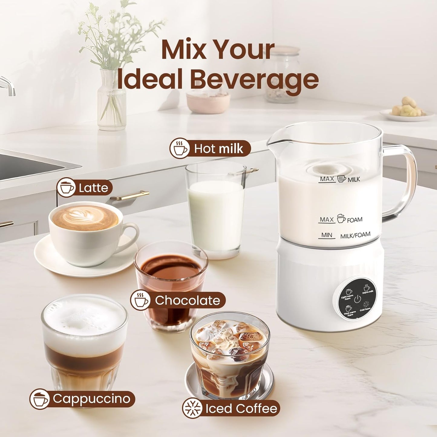 4-in-1 Electric Milk Frother and Steamer with LED Touch Screen