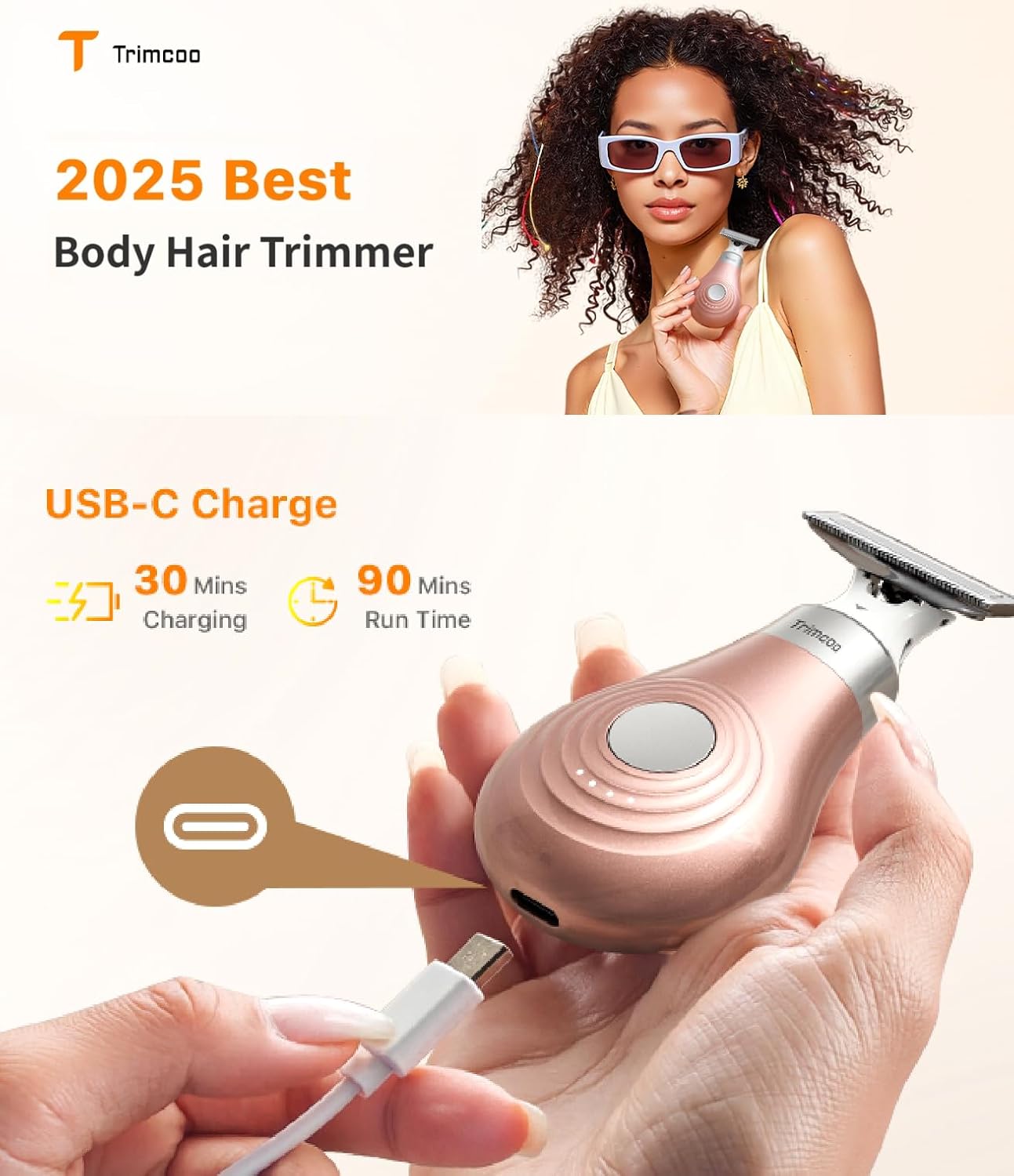 Mini Bikini Trimmer Portable Wet/Dry Shaver, Magnetic Blade, USB-C Rechargeable with Travel Case