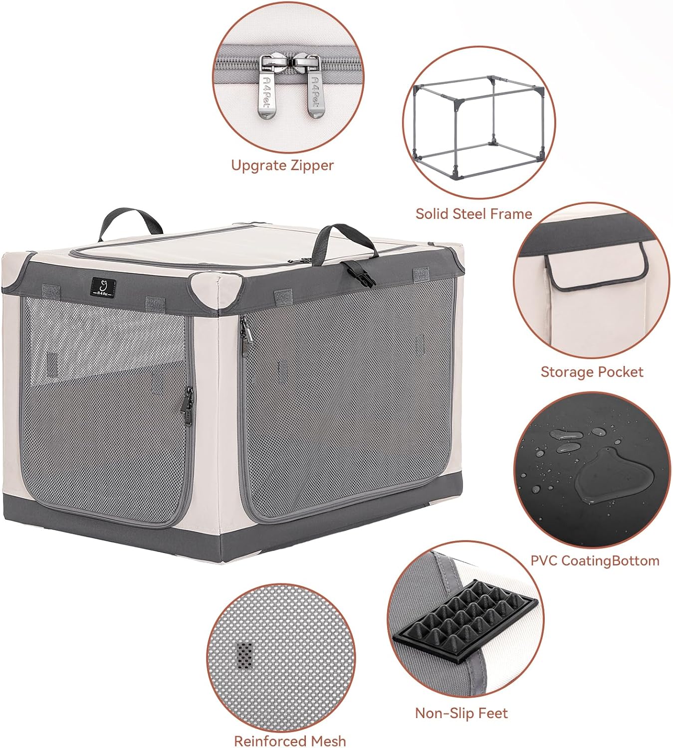 Dog Crates for Large Dogs - 40 Inch Adjustable Stainless Steel Frame Lightweight, Durable and Foldable, Collapsible Dog Crate with 3-Door