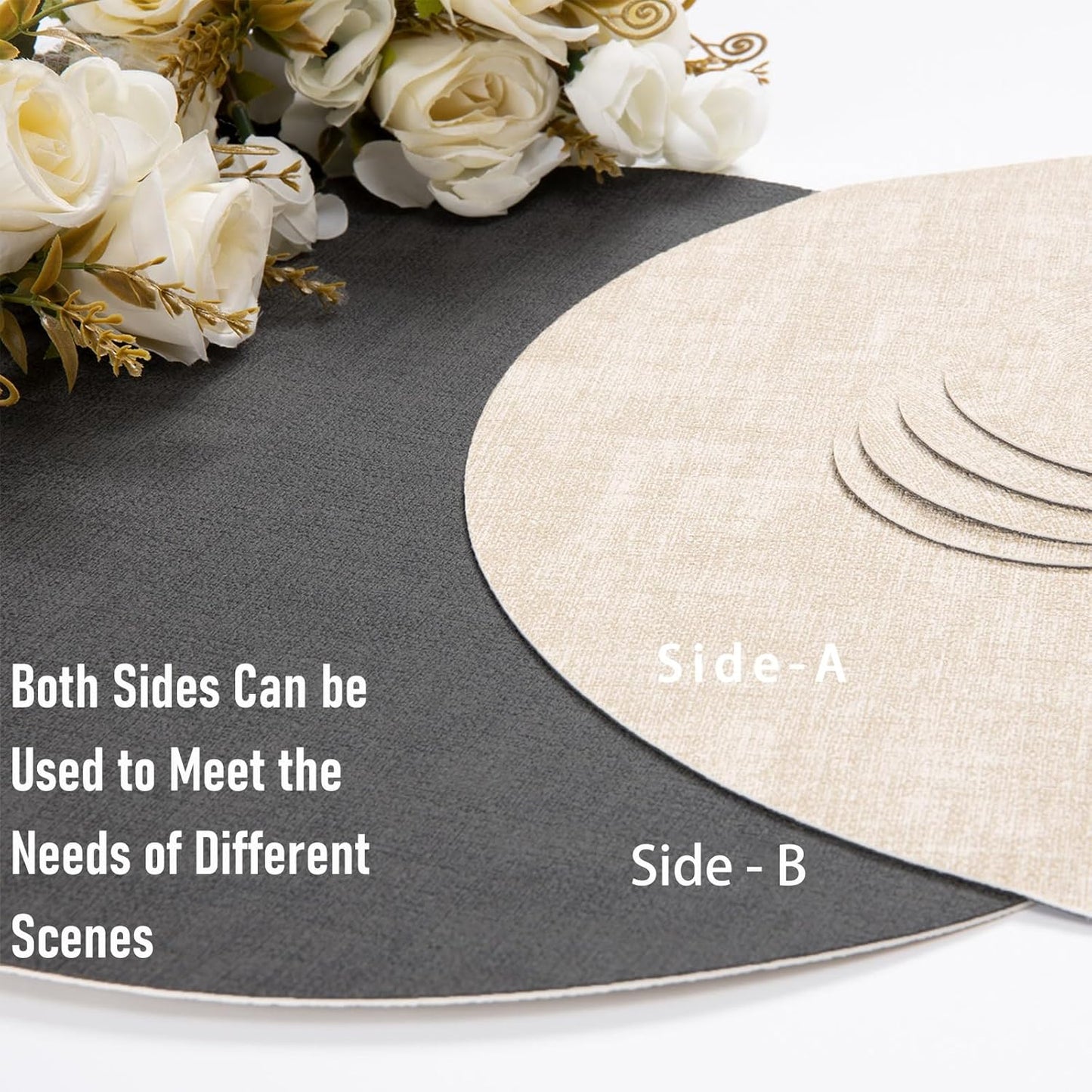 Round Leather Placemats Set of 4-Heat Resistant&Waterproof