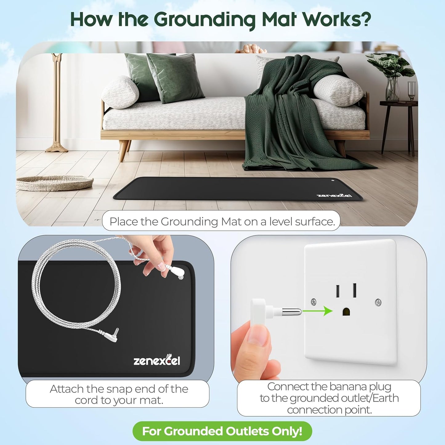 Zenexcel Grounding Mat for Feet w/ 15ft Grounding Cord