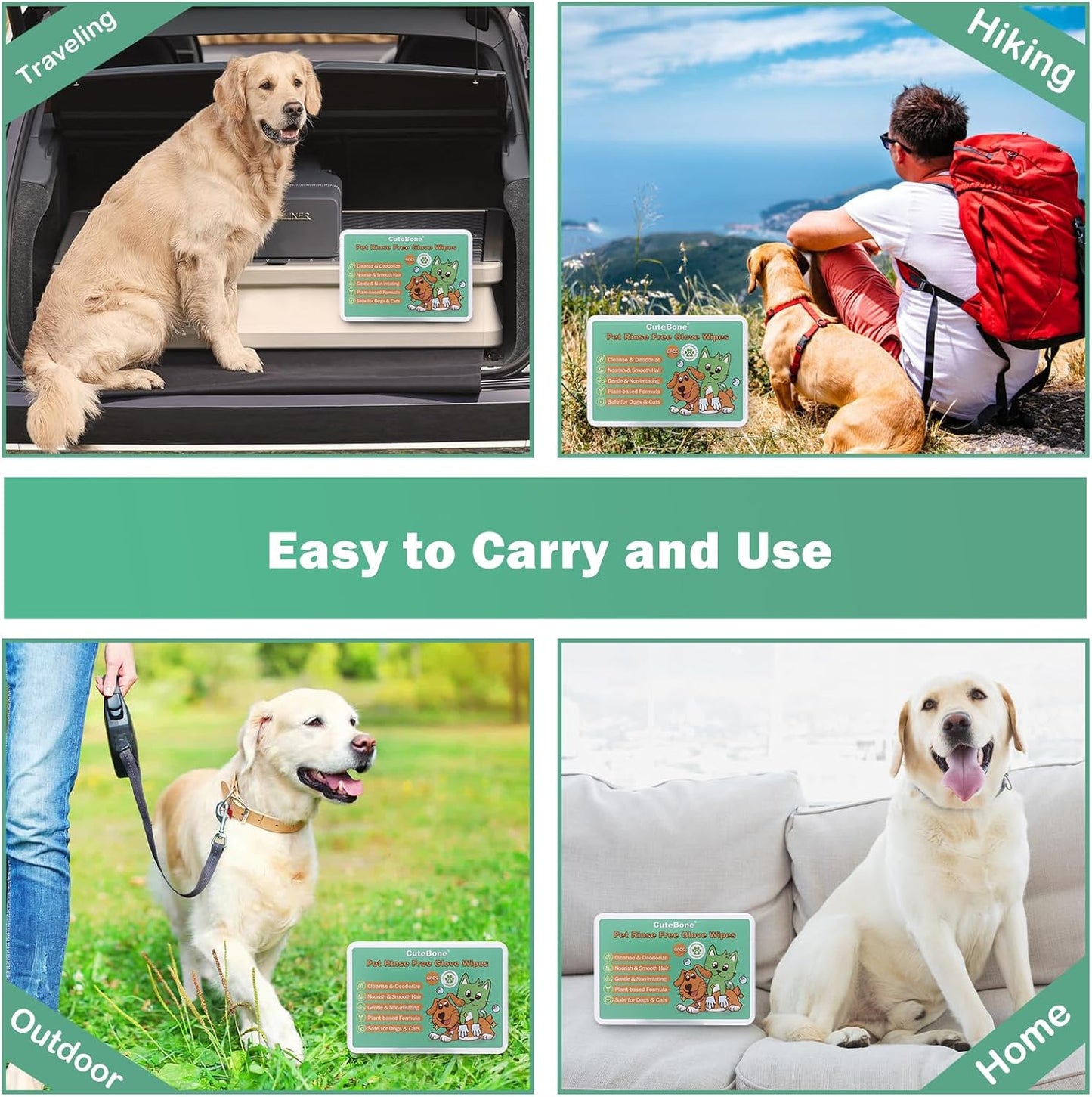 CuteBone Pet Glove Wipes - Dual-Sided Grooming Gloves with Wipes