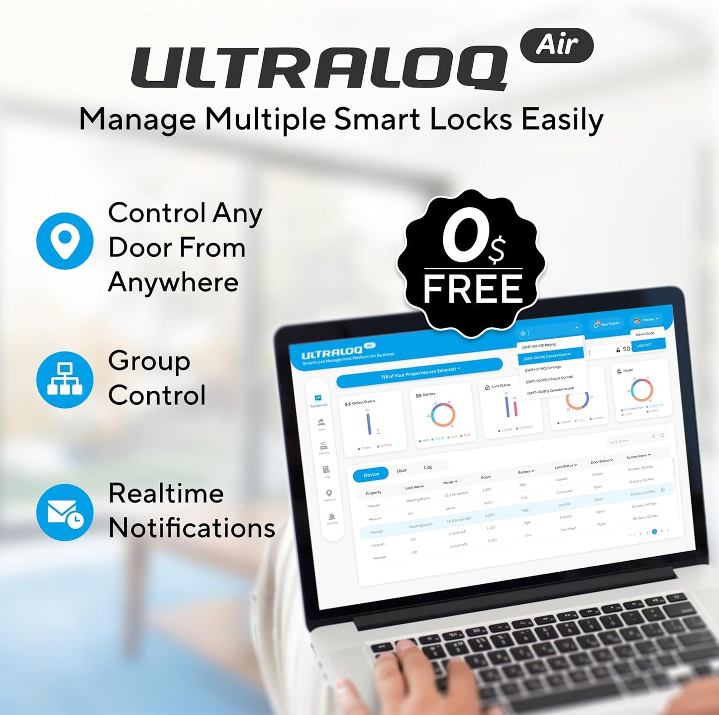 ULTRALOQ Latch 5 World's First Built-in WiFi Smart Lock with Fingerprint 5-in-1 Keyless Entry Door Lock