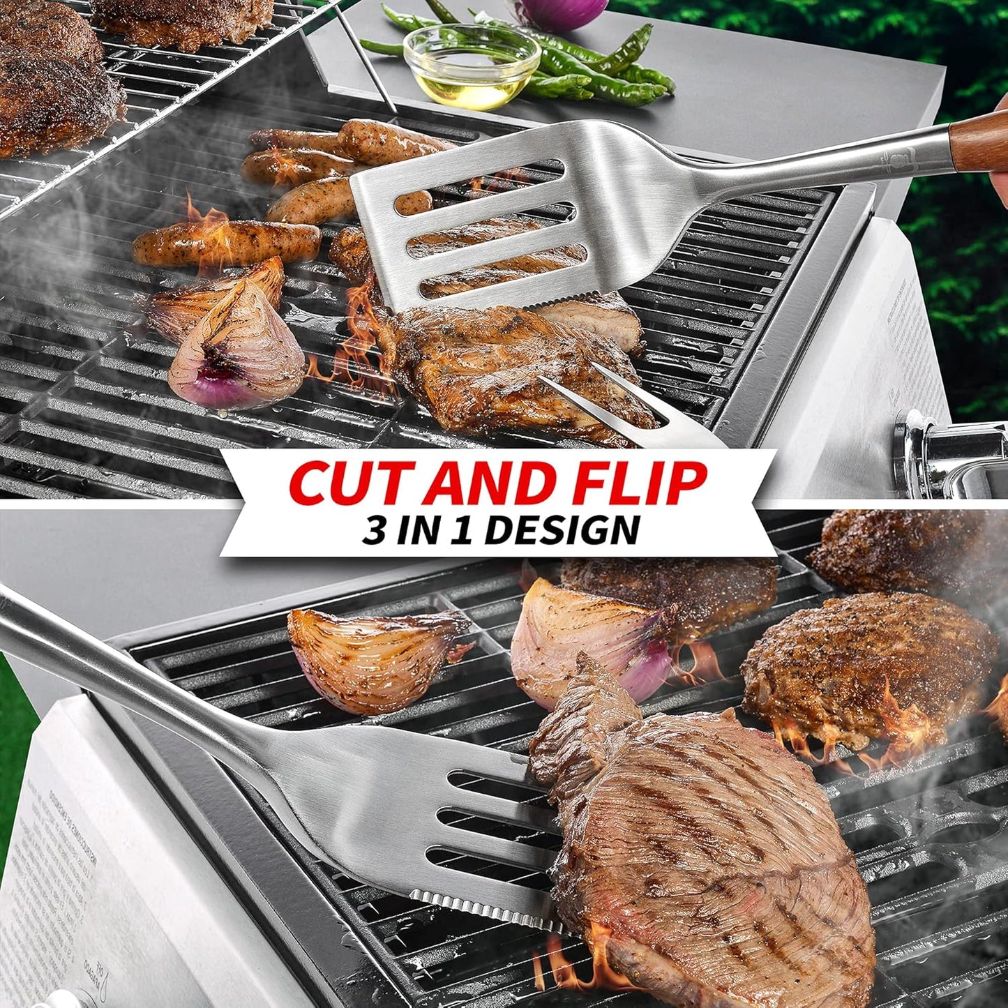 Heavy-Duty Rose Wooden BBQ Grilling Tools Set