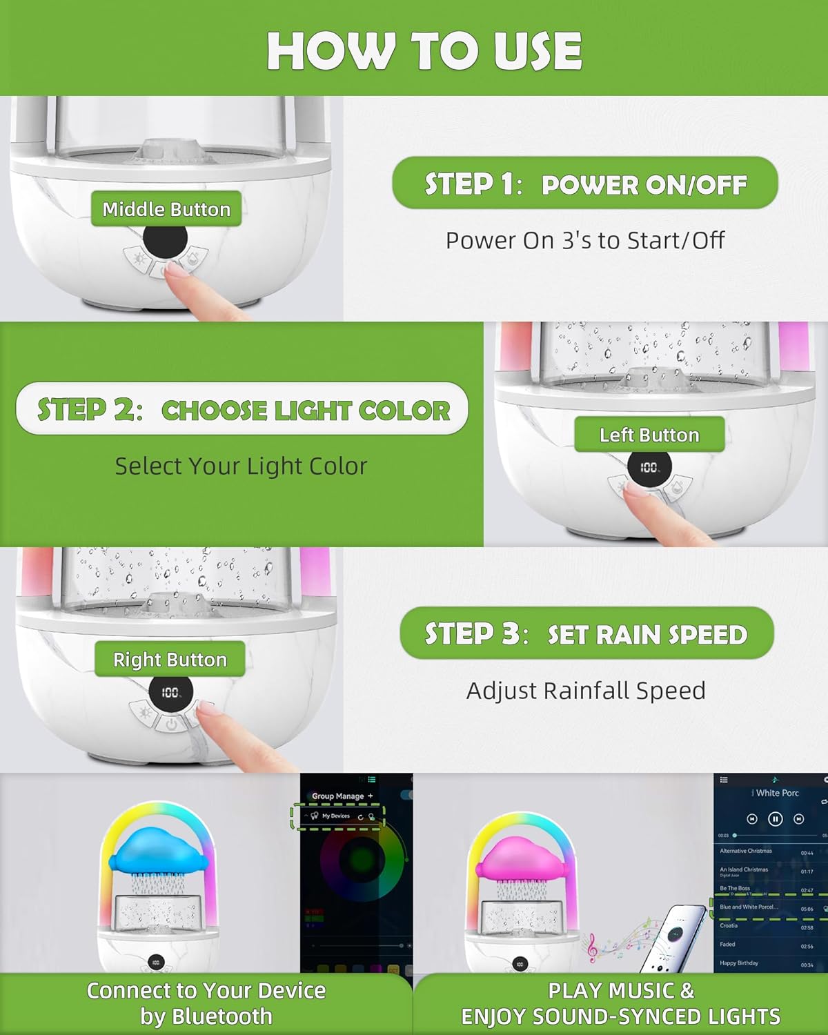 Zen Raining Cloud Night Light Essential Oil Diffuser Micro Humidifier