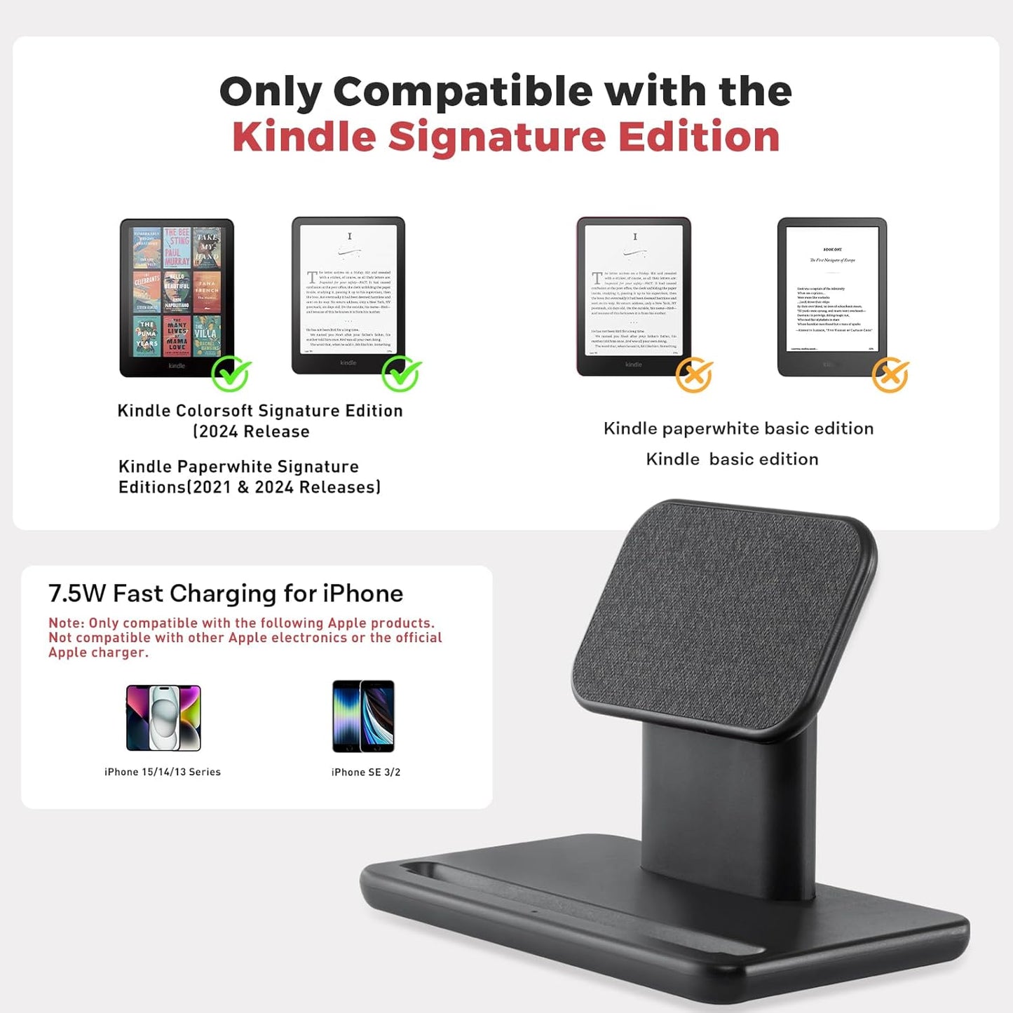 CoBak Wireless Charger Stand Compatible with iPhone & Kindle Colorsoft Signature Edition