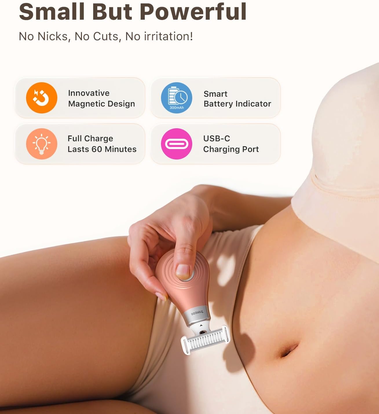 Mini Bikini Trimmer Portable Wet/Dry Shaver, Magnetic Blade, USB-C Rechargeable with Travel Case