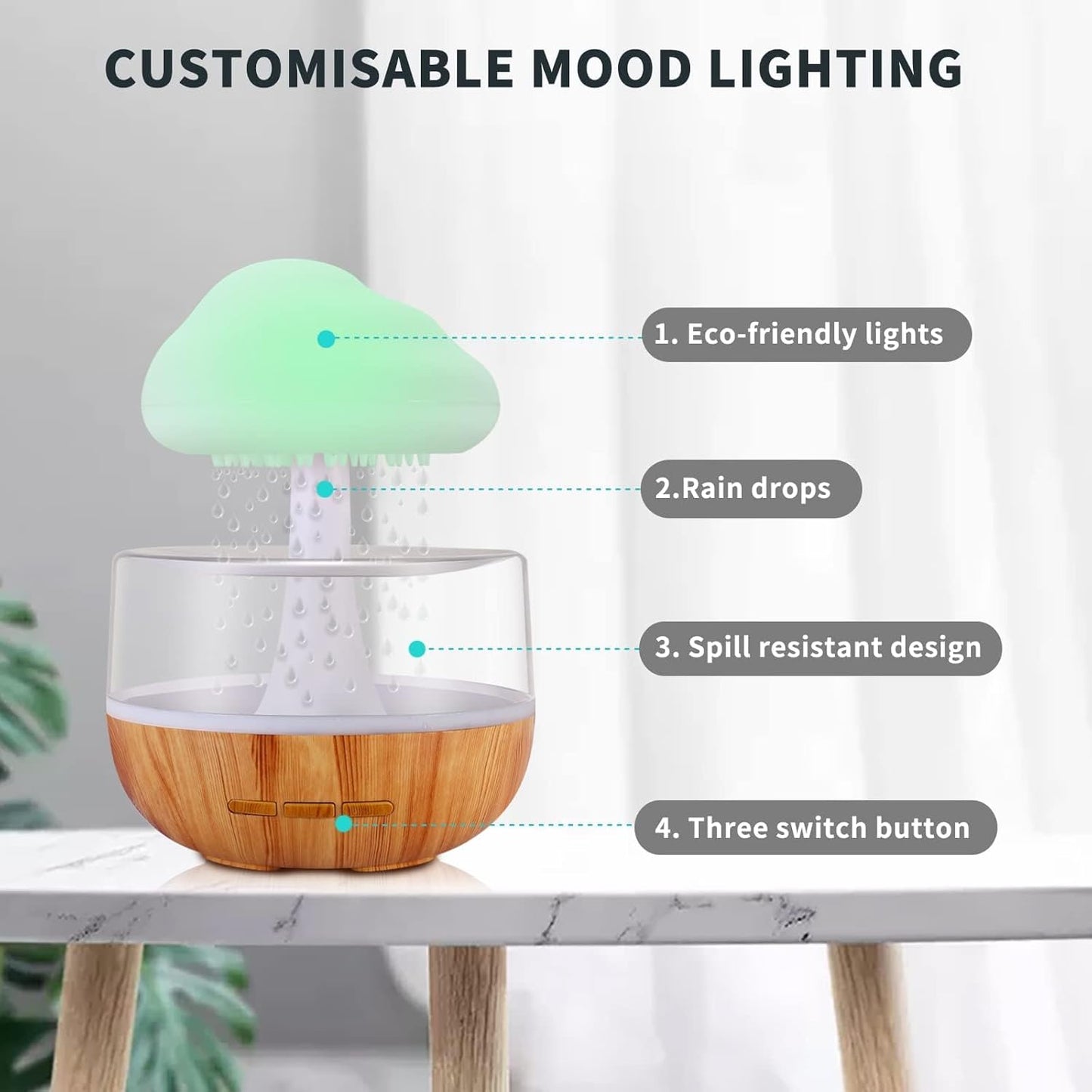 Zen Raining Cloud Night Light Essential Oil Diffuser Micro Humidifier