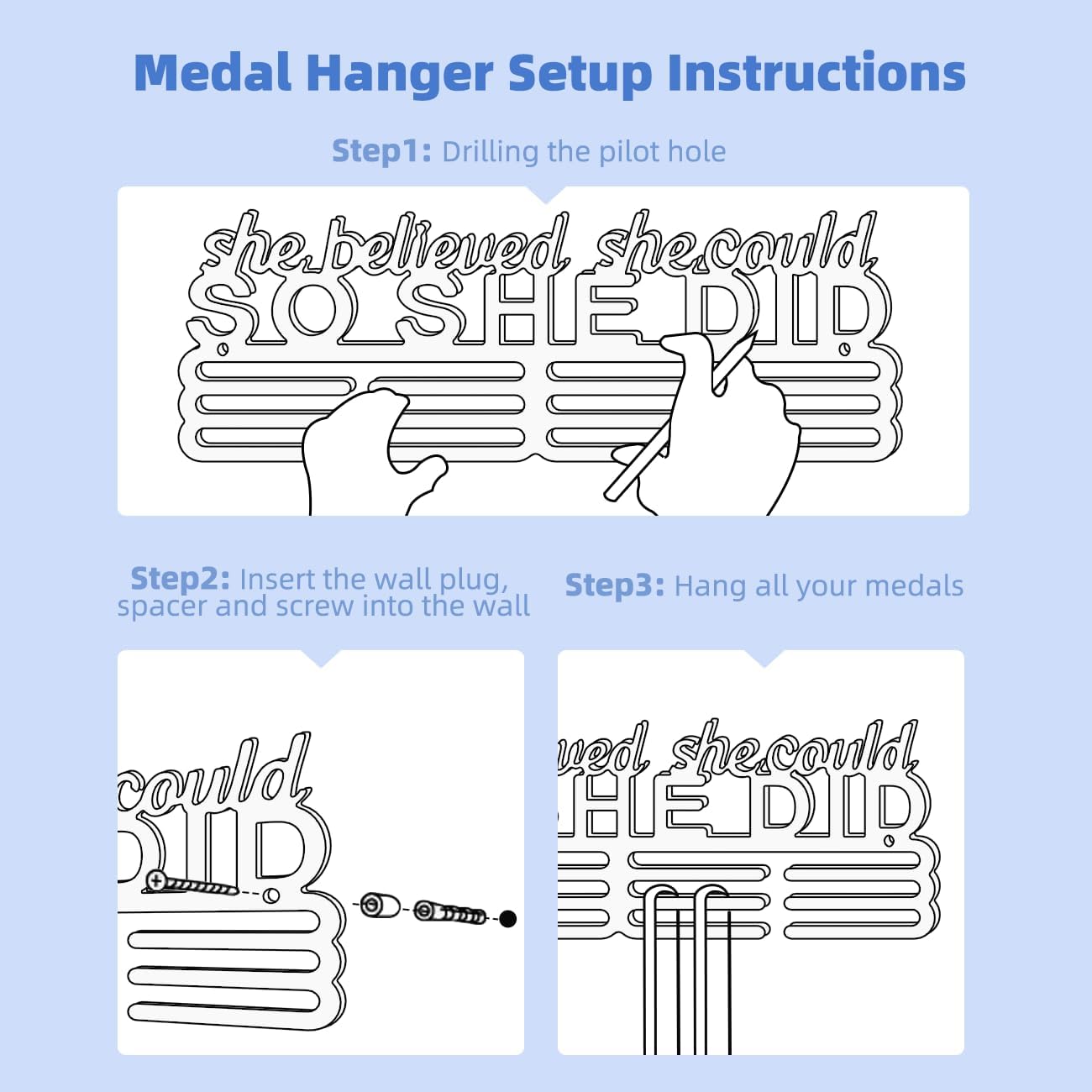 Dafftos Medal Hanger Ribbon Holder Wall Metal Rack Organizer