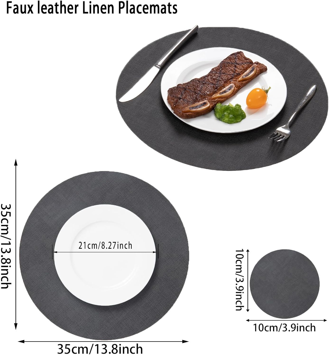 Round Leather Placemats Set of 4-Heat Resistant&Waterproof