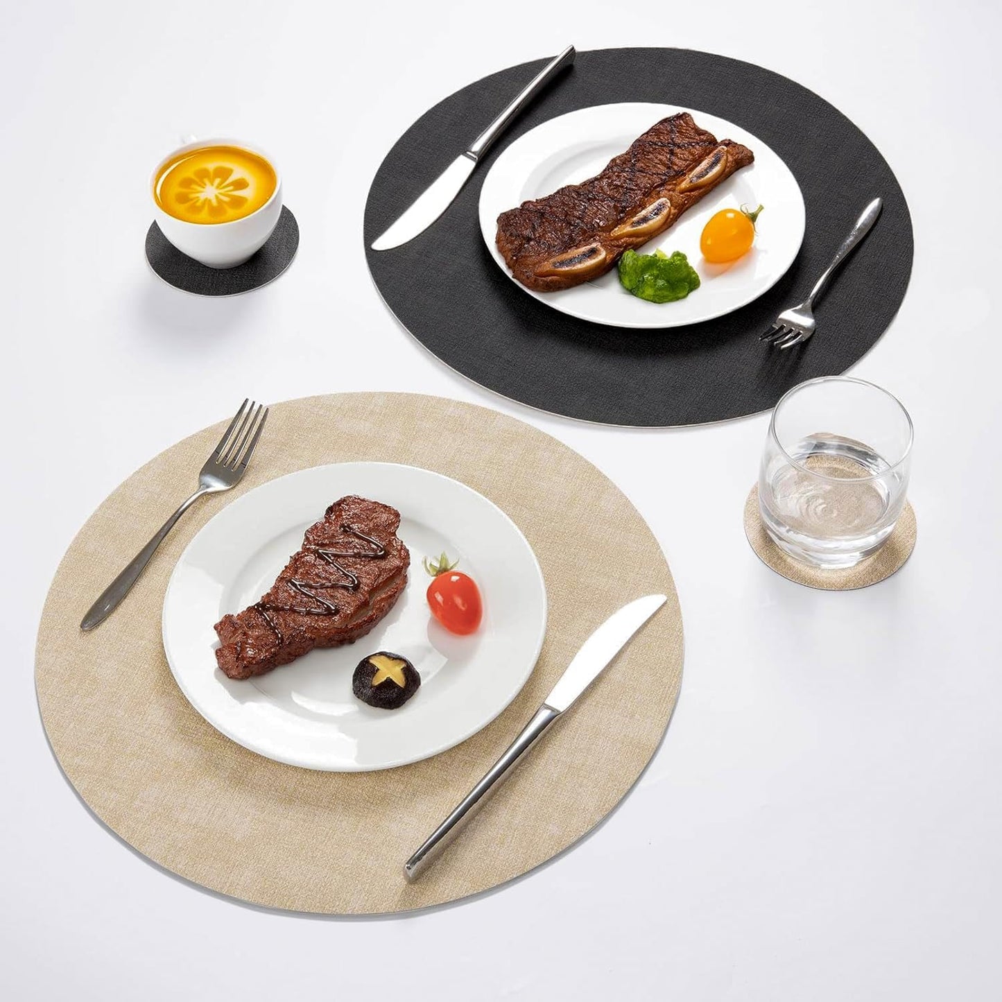 Round Leather Placemats Set of 4-Heat Resistant&Waterproof