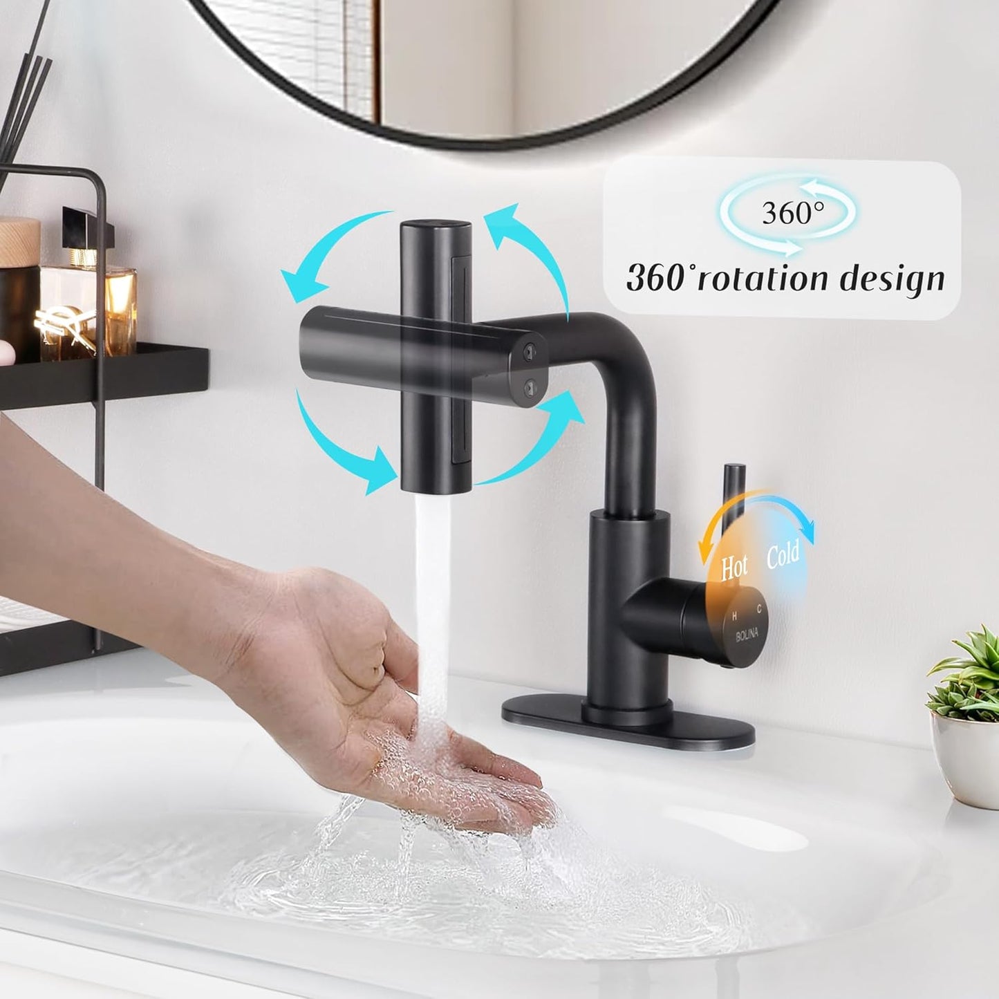 Bathroom Sink Faucet with Pull Down Sprayer, 4 Modes