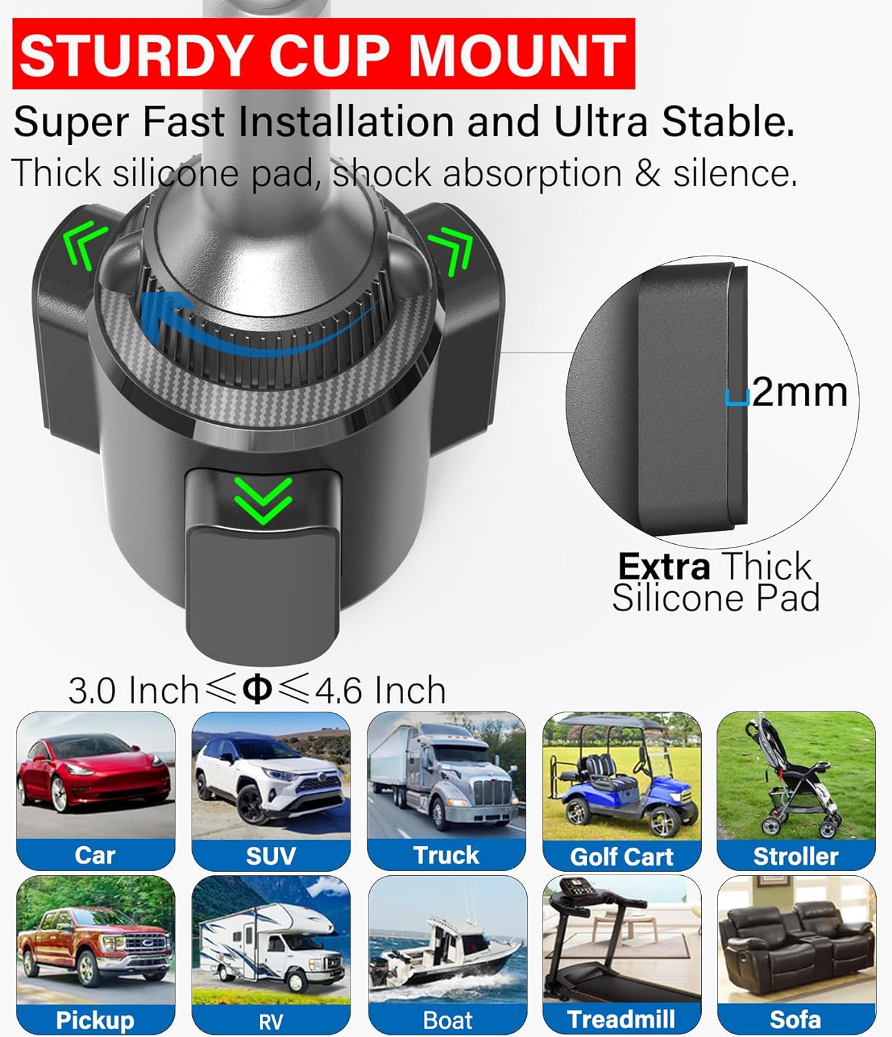 Solid Cup Holder Tablet Mount for Car