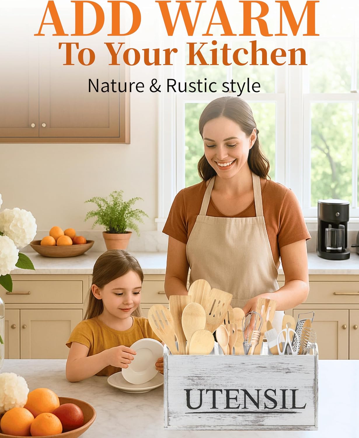 White Kitchen Utensil Holder Rustic Large Wooden Utensil Organizer