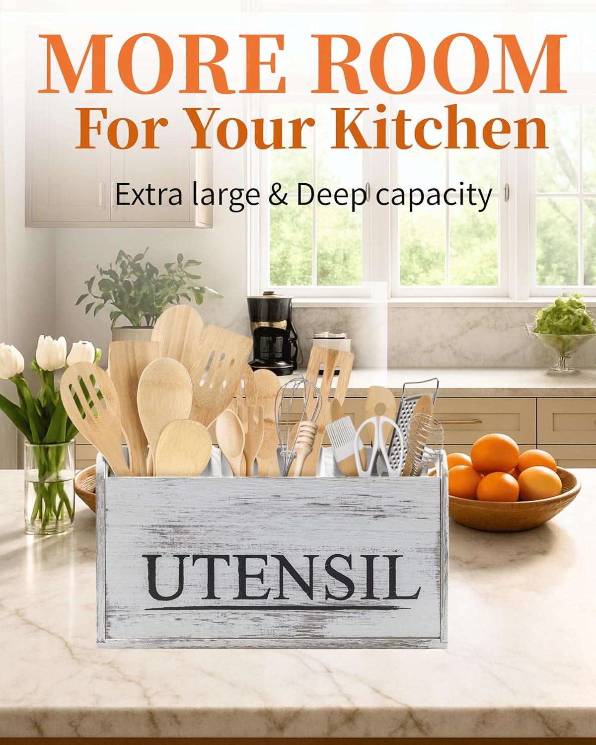 White Kitchen Utensil Holder Rustic Large Wooden Utensil Organizer