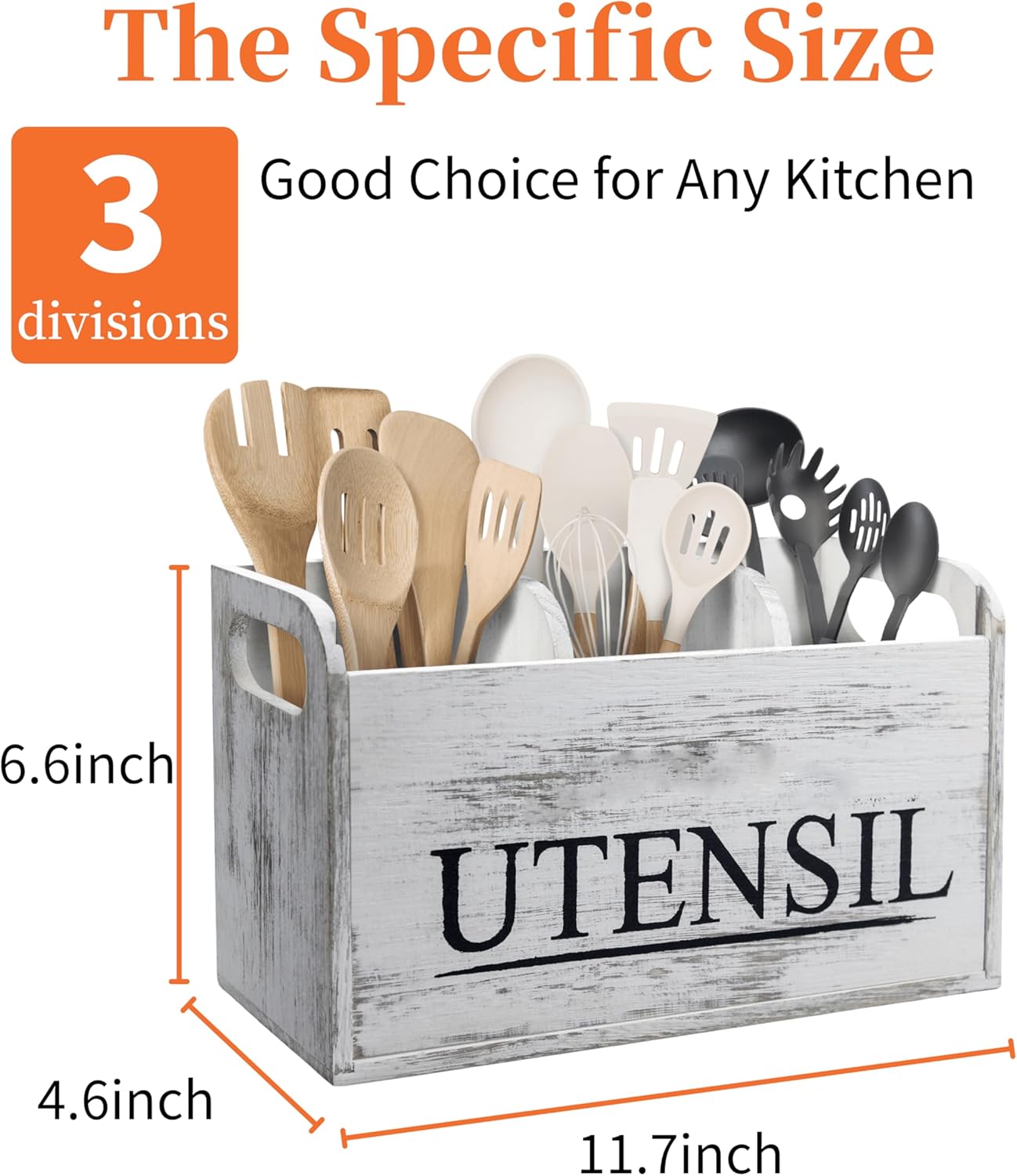 White Kitchen Utensil Holder Rustic Large Wooden Utensil Organizer