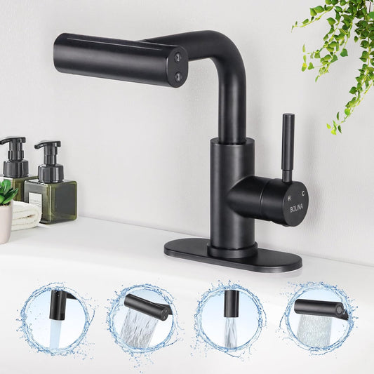 Bathroom Sink Faucet with Pull Down Sprayer, 4 Modes