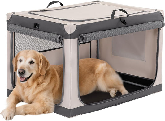 Dog Crates for Large Dogs - 40 Inch Adjustable Stainless Steel Frame Lightweight, Durable and Foldable, Collapsible Dog Crate with 3-Door