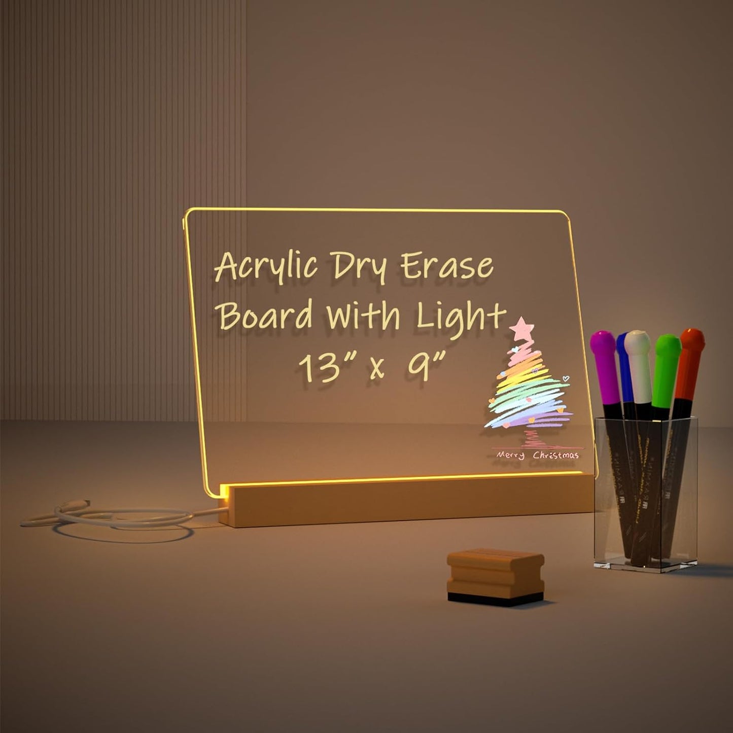 Light Up Clear Dry Drase Board 13 x 9 inch with 5 Markers