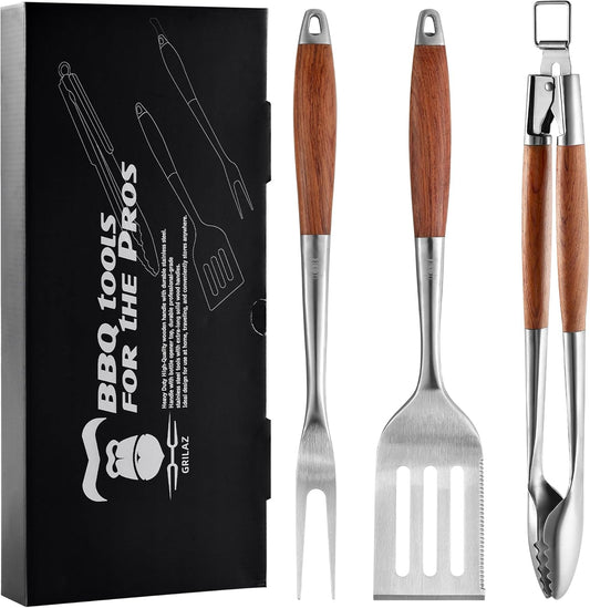 Heavy-Duty Rose Wooden BBQ Grilling Tools Set