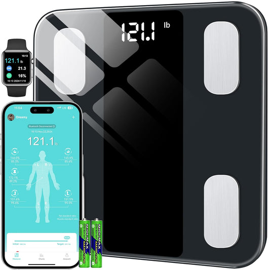 Smart Body Scale Digital with APP for Body Fat, BMI, Muscle Mass, BMR, Protein, Batteries Included